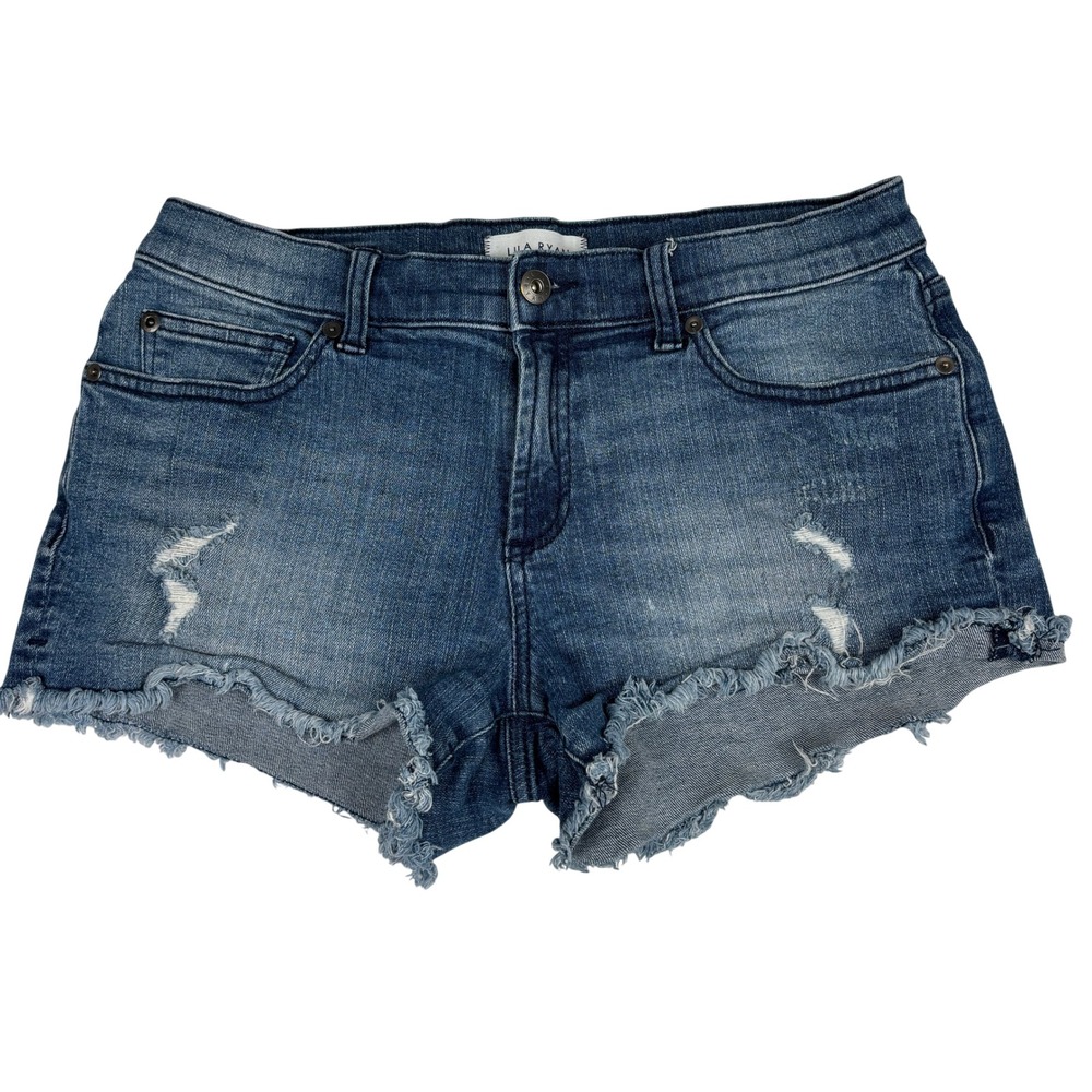 Lila‎ Ryan Women's Kedzie Denim Shorts Size 27 Distressed Frayed Raw Hem Stretch